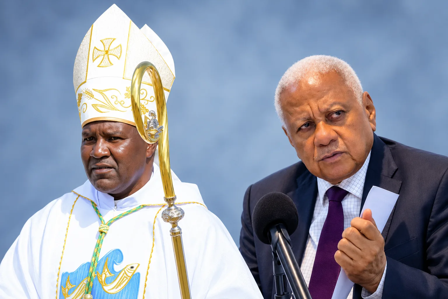 Askofu Pisa akiwa na Jaji Chande kwenye picha ya kuunganisha.